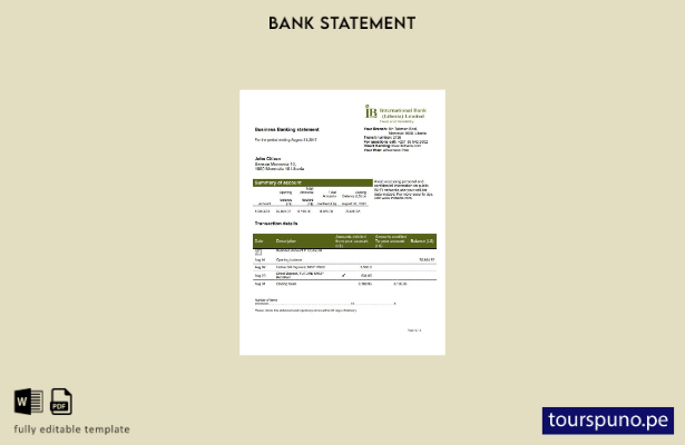 listo para imprimir Plantilla de Word   extracto bancario internacional de Liber